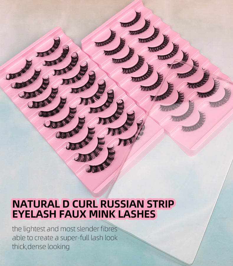 YU3GEMZ Fierce Cat Russian Volum 10 Pairs D Curl Strip Lashes