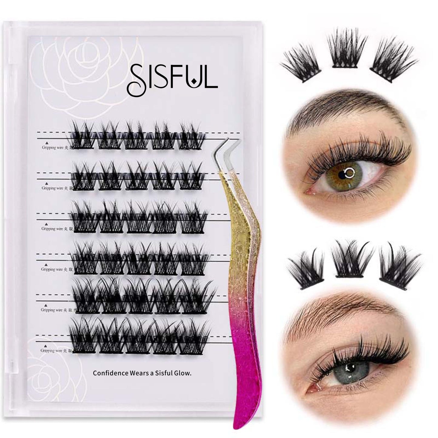 YU3GEMZ Siren Bold Polymer Self Adhesive Lashes DIY D Curl Lash Clusters Glueless Lashes Kit MF10-1