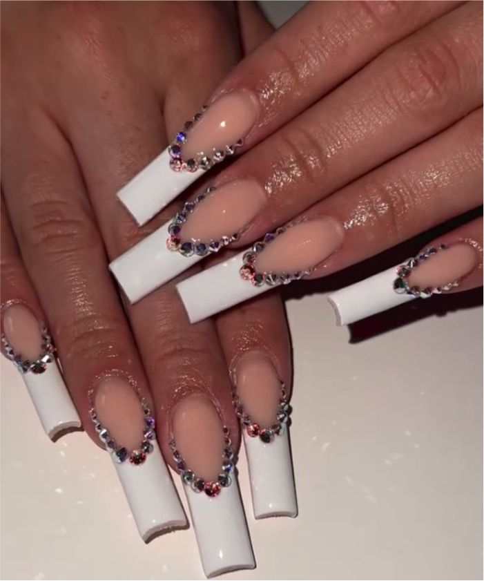 YU3GEMZ Pink Serenade: Long Square Press-On Nails with Palm Tree and Flamingo Designs