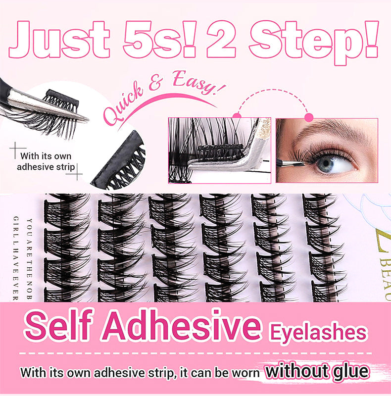 YU3GEMZ Siren Bold Polymer Self Adhesive Lashes DIY D Curl Lash Clusters Glueless Lashes Kit MF10-1